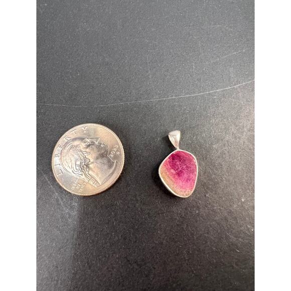 NEW Watermelon Tri color tourmaline sterling silver pendant 1.65 grams - Picture 2 of 8